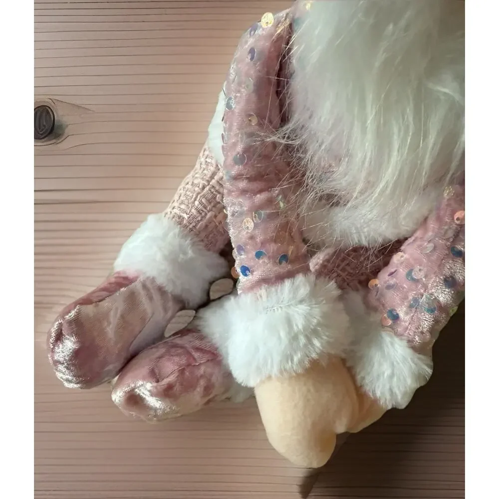 Whimsical Pink Santa Plush Doll Sequined Outfit White Beard Christmas Decor - Picture 5 of 6